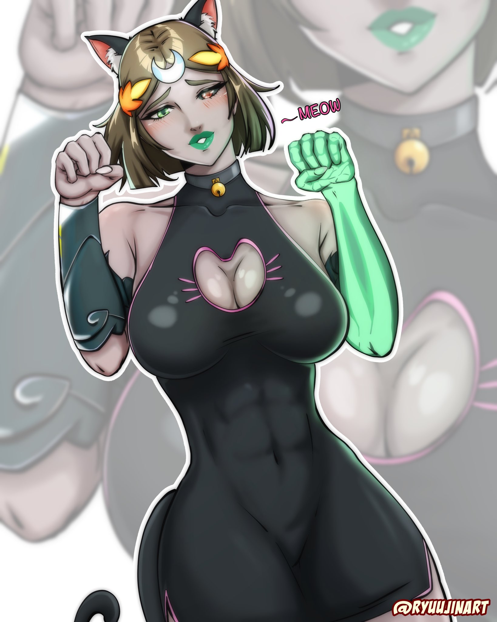 big ass, big breasts, big butt, big thighs, big titties, breasts, cat outfit, curvaceous, curvaceous female, curvaceous figure, curvy, curvy figure, curvy hips, female, female focus, female only, hades (game), hades 2, melinoe (hades), ryuujinart, short hair