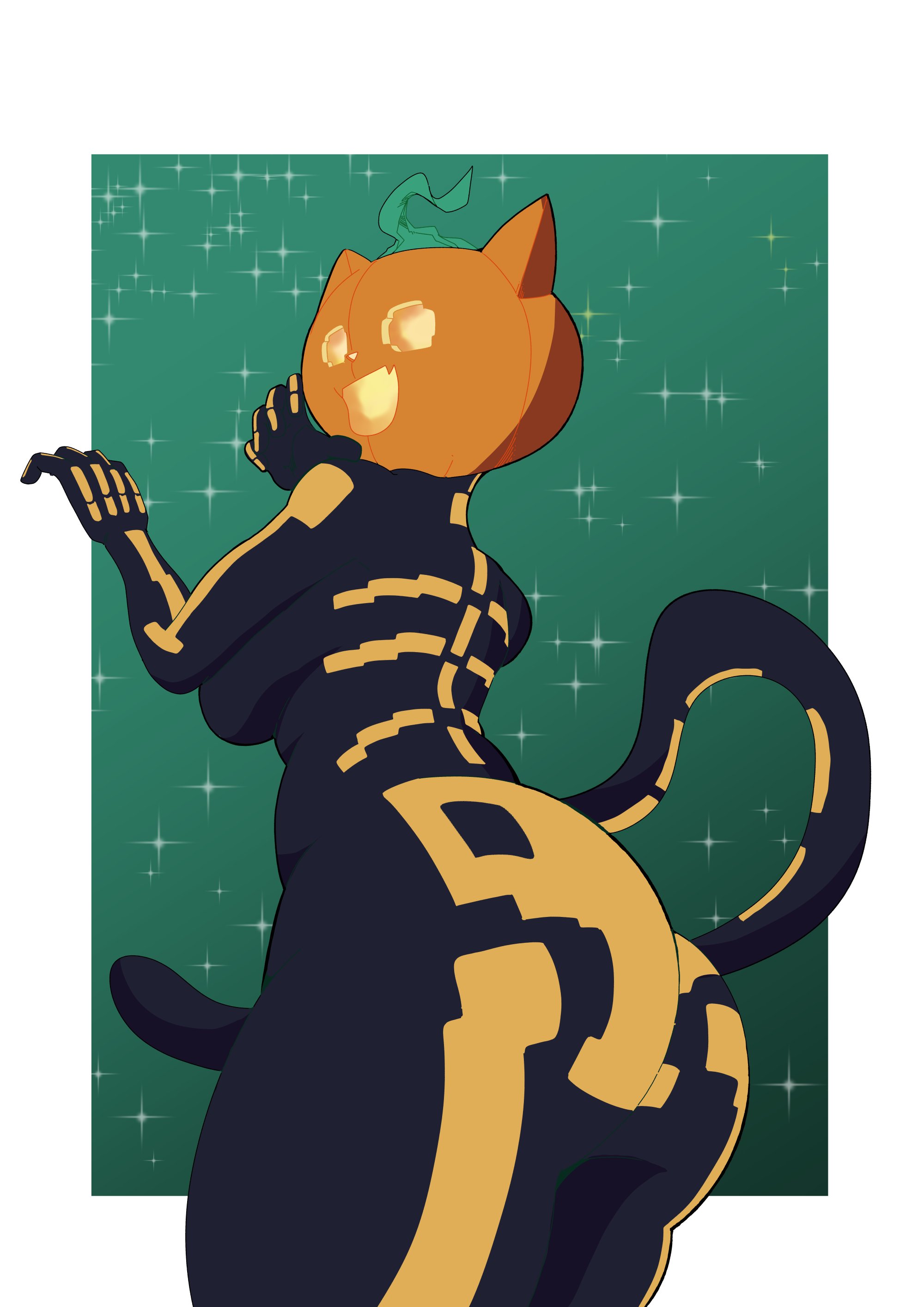 1girls, 2025, anthro, ass, ass focus, cat ears, cat girl, cat tail, epic games, female, fortnite, fortnite: battle royale, halloween, hi res, holidays, latstrange, looking at viewer, pumpkin, pumpkin head, simple background, smile, solo, solo female, spice (fortnite), tail, thick thighs, thighs