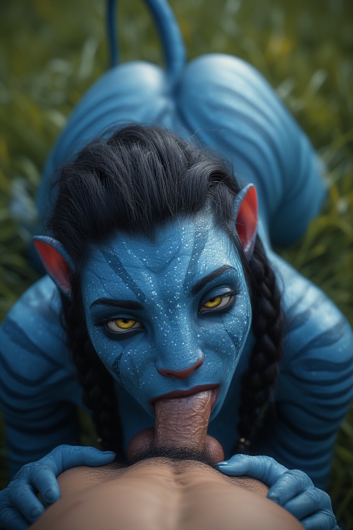 1boy, 1boy1girl, 1girls, ai generated, alien, alien girl, ass, athletic female, avatar, balls, blowjob, blue body, blue skin, braided hair, duo, fellatio, female, furrypornaddiction, grass, huge ass, huge cock, human, human on anthro, human penetrating, humanoid, james cameron's avatar, larger anthro, larger female, light-skinned male, long hair, looking at viewer, male, male/female, na'vi, navel, outside, penis, penis in mouth, pov, pov blowjob, pov eye contact, pov male, pubes, pubic hair, realism, realistic, size difference, smaller human, smaller male, tail, yellow eyes