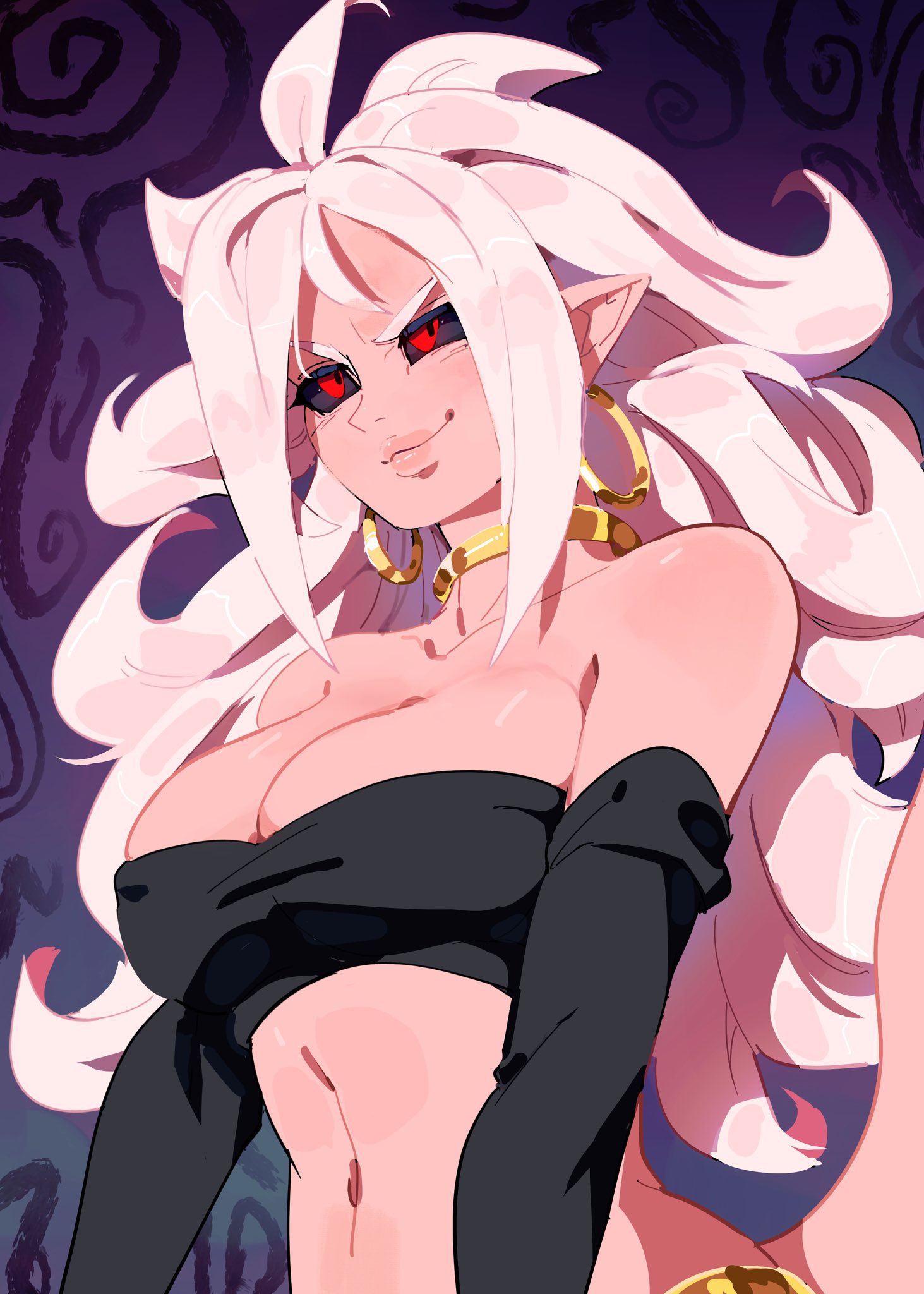 1girls, android 21, breasts, female, funnismonkis, large breasts, majin android 21, pink hair, pink skin, solo, tail