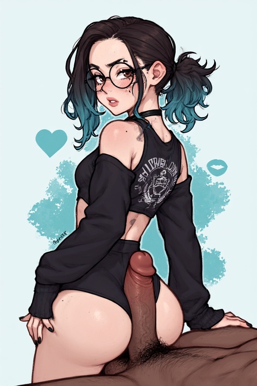 1boy, 1girls, ahe gao, ai generated, arched back, arm sleeves, ass, ass on crotch, assjob, assjob through clothes, baggy clothing, bare ass, bare thighs, big cock, big forehead, big penis, blush, booty shorts, breasts, brown hair, bubble butt, bull, buttjob, clothed female nude male, clothed sex, cum on face, dark-skinned male, dick on ass, drool, female, forehead, geek, glasses, grinding, grinding on penis, hair pulled back, interracial, kyokalovesxo, light-skinned female, makeup, male, messy hair, mole, nerd, nerdy, nerdy female, oral penetration, original character, pajama pants, pale skin, penis, penis in ass, petite, ponytail, round ass, round glasses, sex, short hair, slender body, slim, small breasts, smirk, snowbunny, tight clothes, tongue out, two-tone hair, wedgie, wedgied female, wedgies, younger female