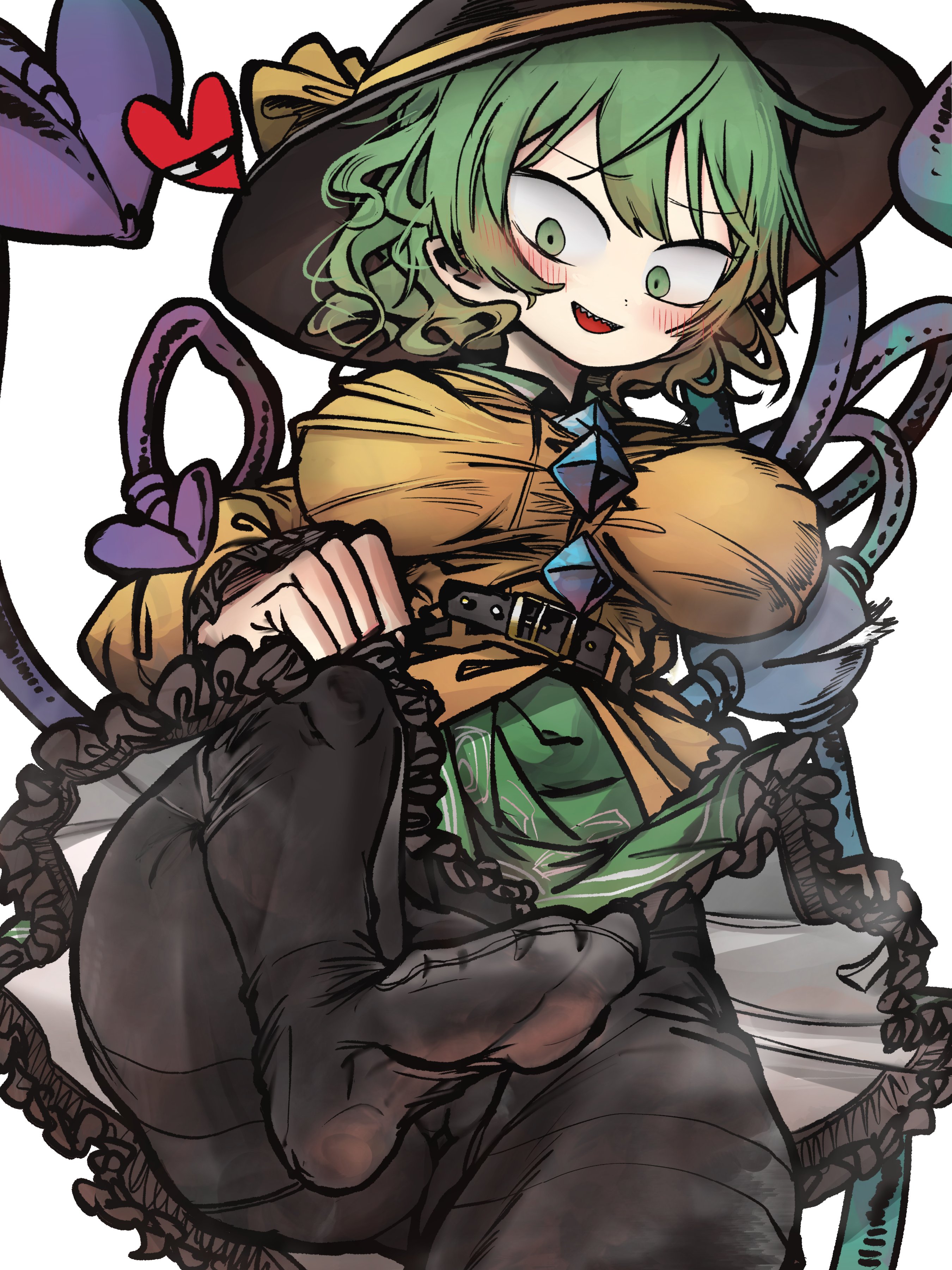 1girls, ass, ass visible through thighs, blush, breasts, feet, female, foot fetish, imminent stomp, koishi komeiji, komeiji koishi, large breasts, looking down, looking sideways, one leg up, piaki, skirt up, smile, soles, solo, steam, stepping, sweaty feet, toes, touhou, upskirt
