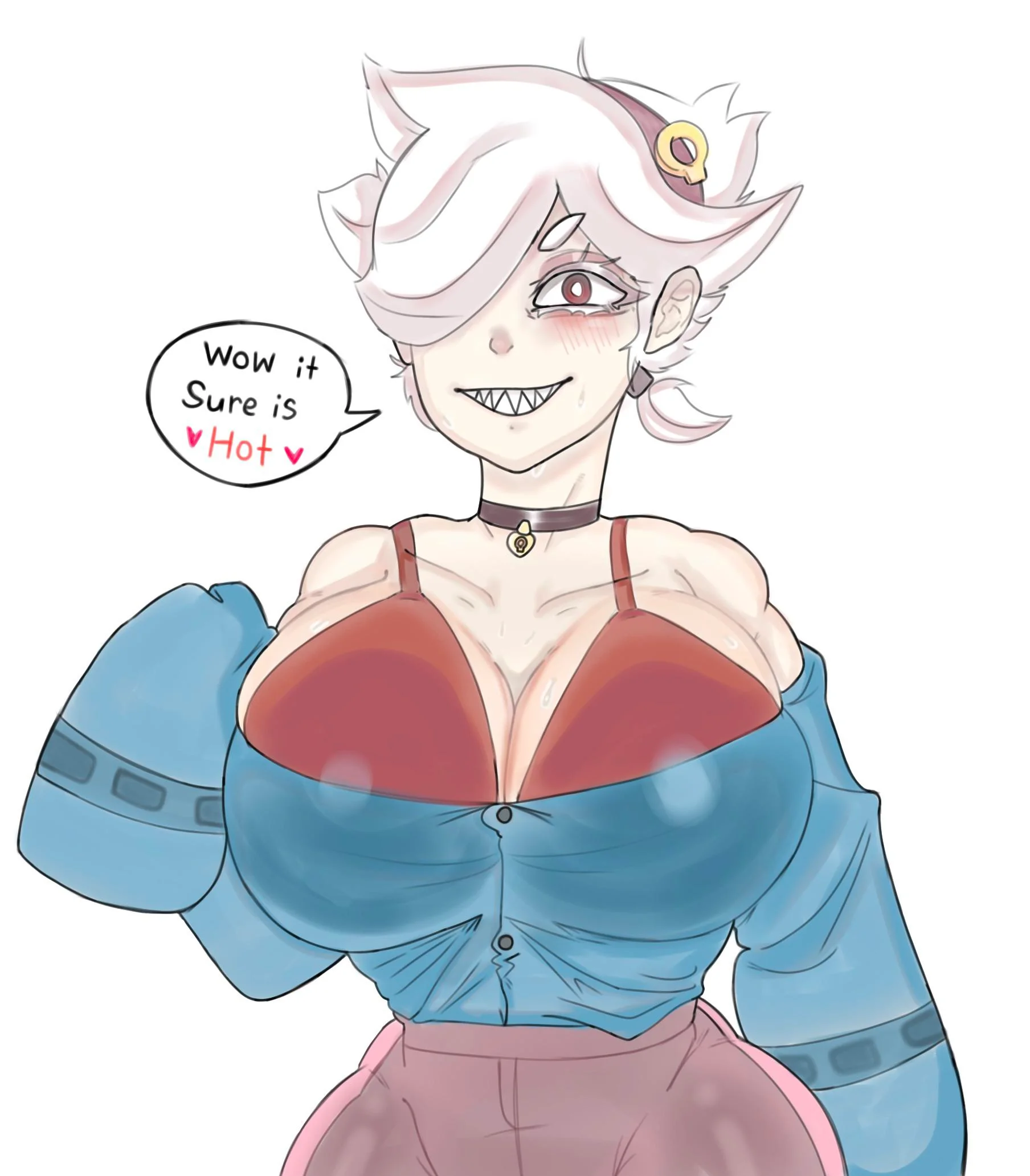 1girls, 2023, big breasts, brawl stars, breasts, colette (brawl stars), english text, female, light skin, looking at viewer, solo, supercell, tagme, text, white hair