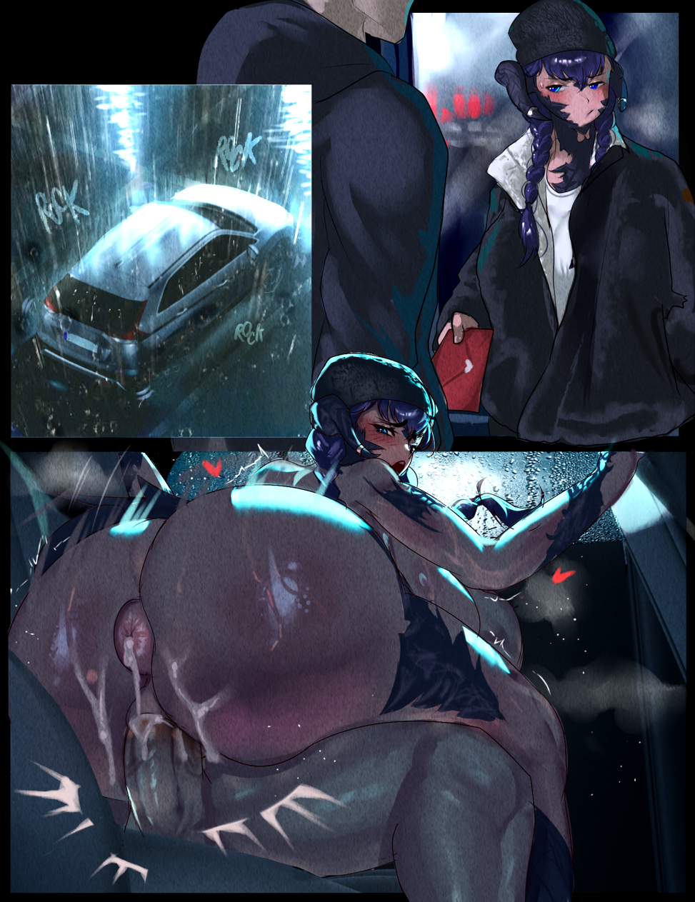 1boy 1girls anal_sex anus ass ass_focus au_ra backseat beanie beanie_hat big_ass big_breasts blue_eyes blue_hair blush bouncing_ass braid braided_hair breasts breasts_out car_sex cowgirl_position cum cum_in_ass cum_in_pussy cum_inside cum_on_ass cumshot detective_nanama female_on_top final_fantasy final_fantasy_xiv horns huge_ass huge_breasts jacket looking_back milf nanama_kha parking_lot penis penis_in_pussy puffy_anus rain raining rough_sex scales sex sex_in_car steam steamy_breath sweat sweatdrop tail twintails vaginal_penetration xaela