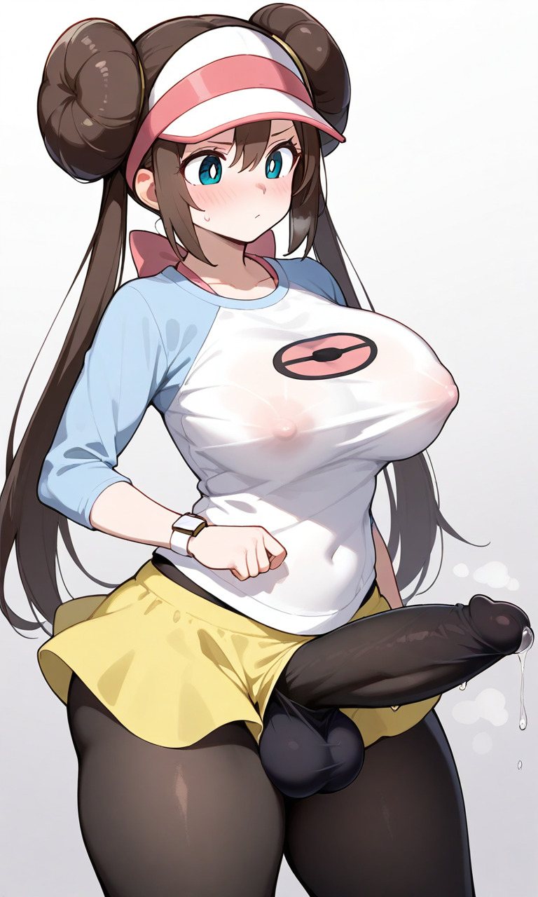 ai_generated bulge bulge_through_clothing futanari penis_under_clothes pokemon rosa_(pokemon) skirt thighhighs