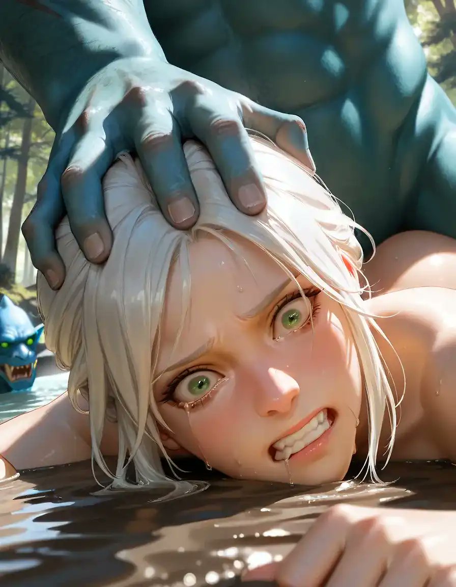 ai_generated ass ass_up bathing ciri clenched_teeth drowner female green_eyes head_grab jaarulz light-skinned_female monster painful_penetration penetration rape sex tears the_witcher_(series) the_witcher_3:_wild_hunt vaginal_penetration wet_body white_hair