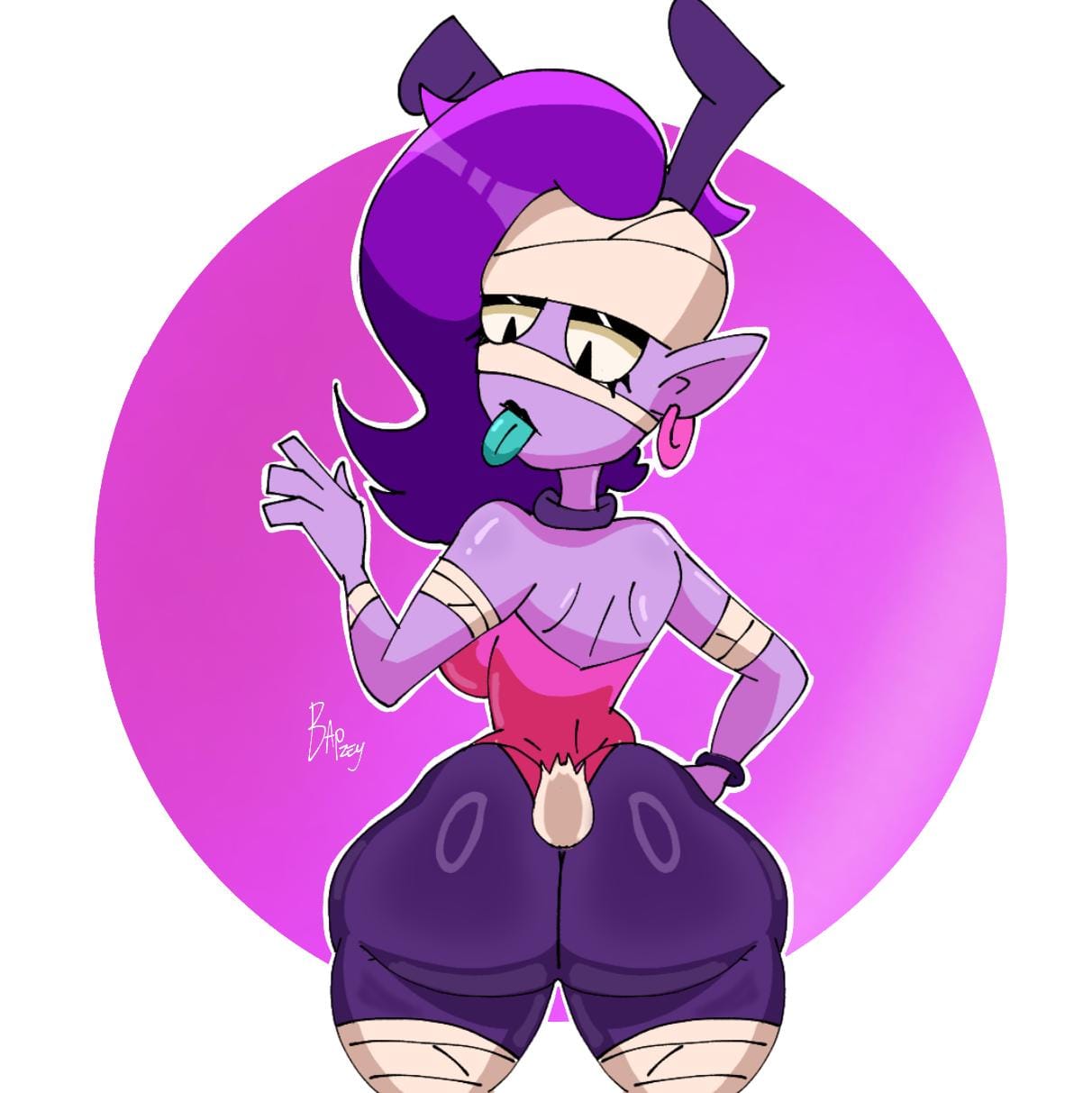 1girls 2d ass bapzey_bot_(artist) big_ass brawl_stars bunny_girl emz_(brawl_stars) fat_ass goth_girl oiled purple_body supercell tagme zombie_girl