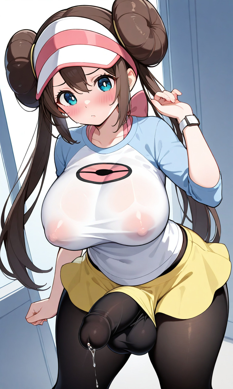 bulge bulge_through_clothing futanari penis_under_clothes pokemon rosa_(pokemon) skirt thighhighs