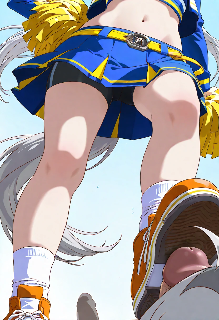 ai_generated animal_ears evil_smile feet feet_focus grey_hair horse_ears horse_girl horse_tail oguri_cap_(umamusume) penis shoes shoes_focus smile socks stepped_on stepping_on_penis umamusume umamusume_pretty_derby