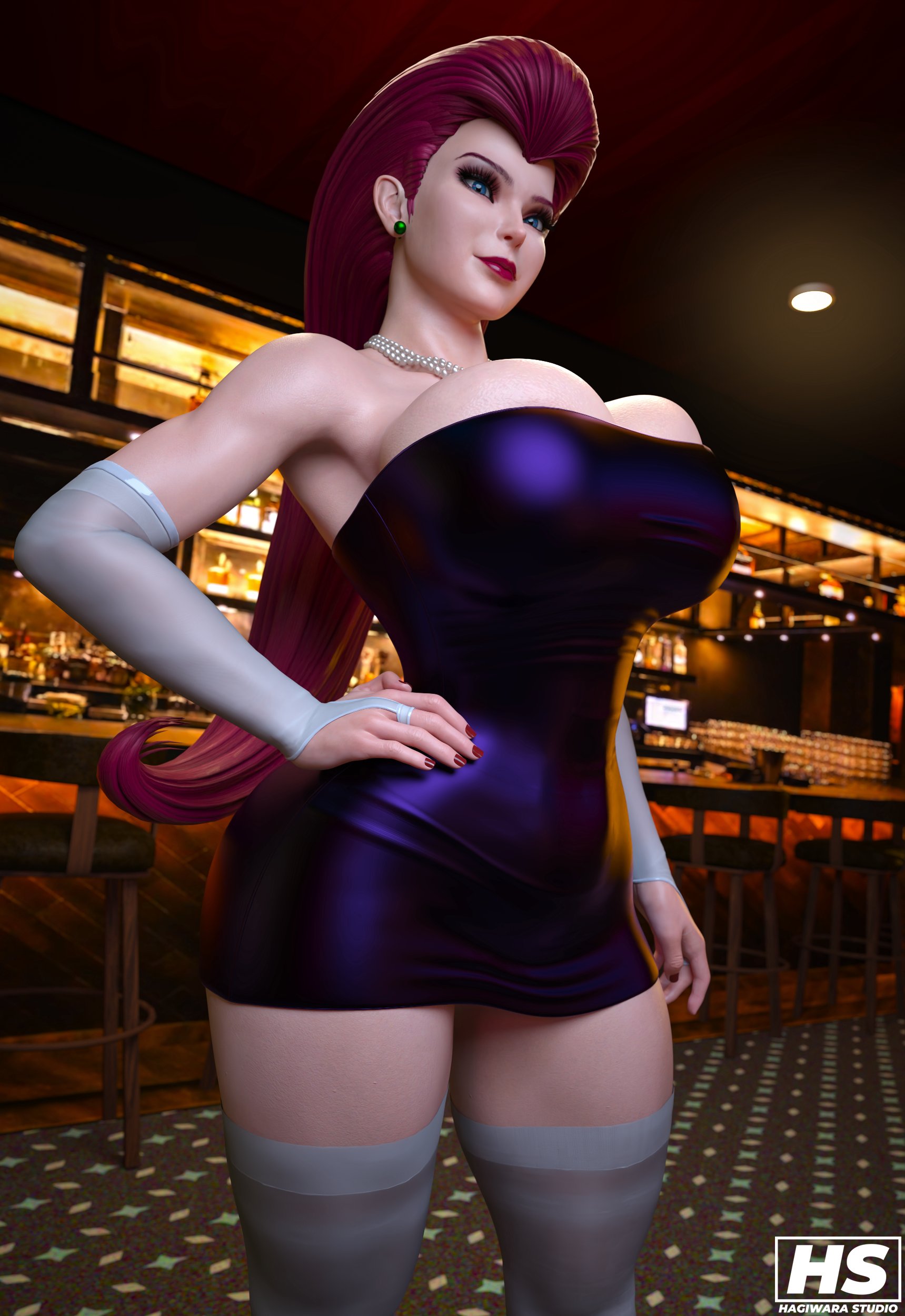 1girls, 3d, ass, big ass, big breasts, breasts, curvy, curvy female, female, female only, hagiwara studio, hi res, highres, huge breasts, jessie (pokemon), large breasts, long hair, pokemon, solo, solo female, tagme, thick thighs