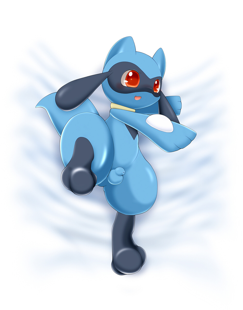 1boy balls flaccid lying male male_only nintendo on_back penis pokemon raised_leg riolu schnecken small_penis solo uncut video_games