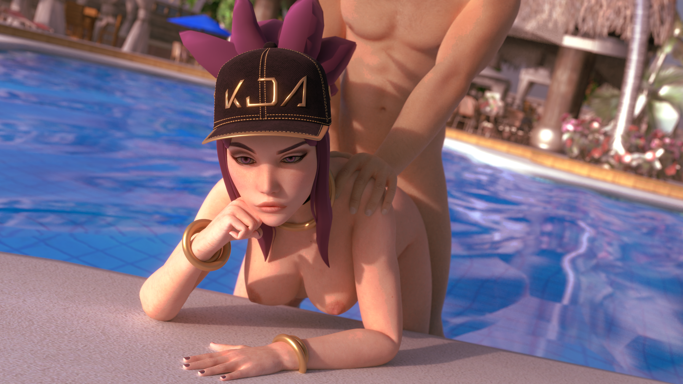 2019, 3d, 3d (artwork), akali, alternate costume, bikini, bikini top, blender, female, k/da akali, k/da series, league of legends, pool, riot games, tagme, thecount