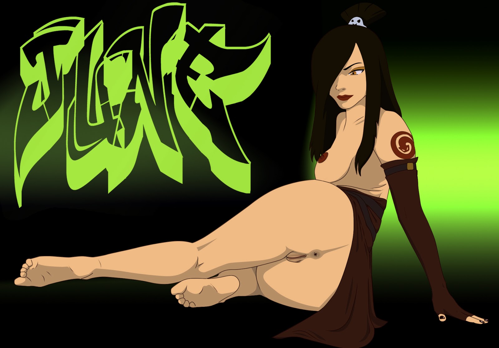 1girls, anaxus, anus, ass, avatar the last airbender, breasts, clothing, female, female only, hair covering one eye, june (avatar), medium breasts, nickelodeon, nipples, pussy, sideboob, tagme
