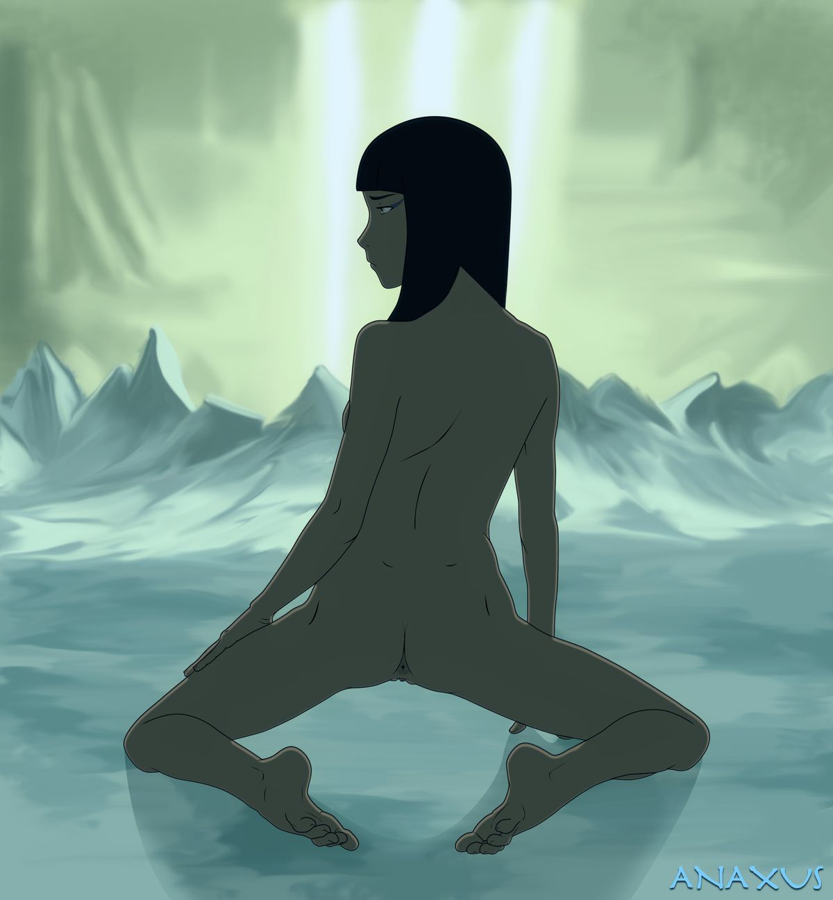 1girls, anaxus, anus, artist name, avatar legends, dark skin, dark-skinned female, eska, female, nickelodeon, pussy, the legend of korra, water tribe