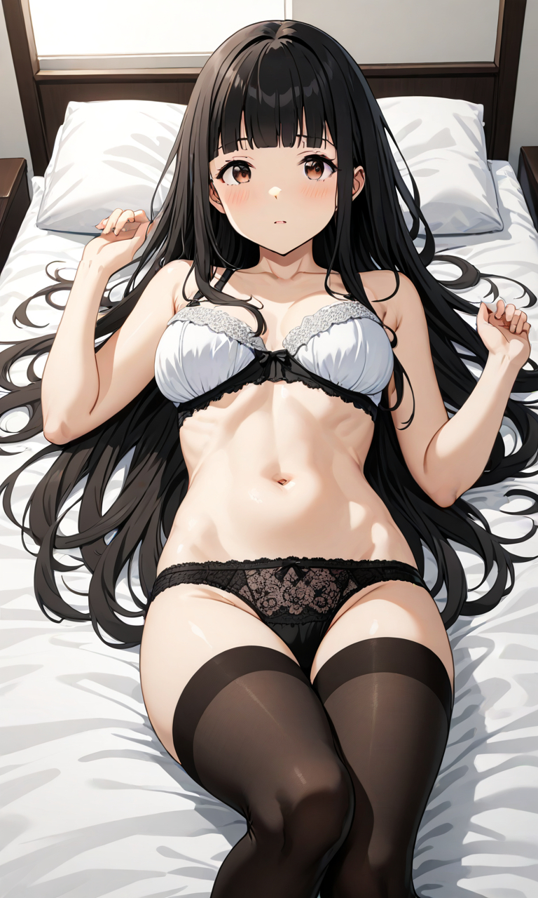 1female 1girls ai_generated bed bra breasts english_commentary female female_focus female_only hd hi_res high_resolution highres light-skinned_female light_skin make_heroine_ga_oo_sugiru! mixed-language_commentary nukumizu_kaju panties petite petite_female solo solo_female very_high_resolution