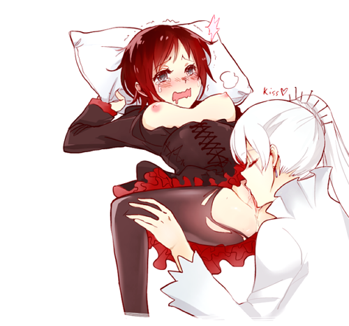 2girls, blush, breasts, brown legwear, cunnilingus, female, female only, heavy breathing, lesbian sex, lying, makundsf, moaning, multiple girls, nipples, on back, open mouth, pussy, pussy juice, ruby rose, rwby, spread legs, tears, torn clothes, torn pantyhose, wavy mouth, weiss schnee, yuri