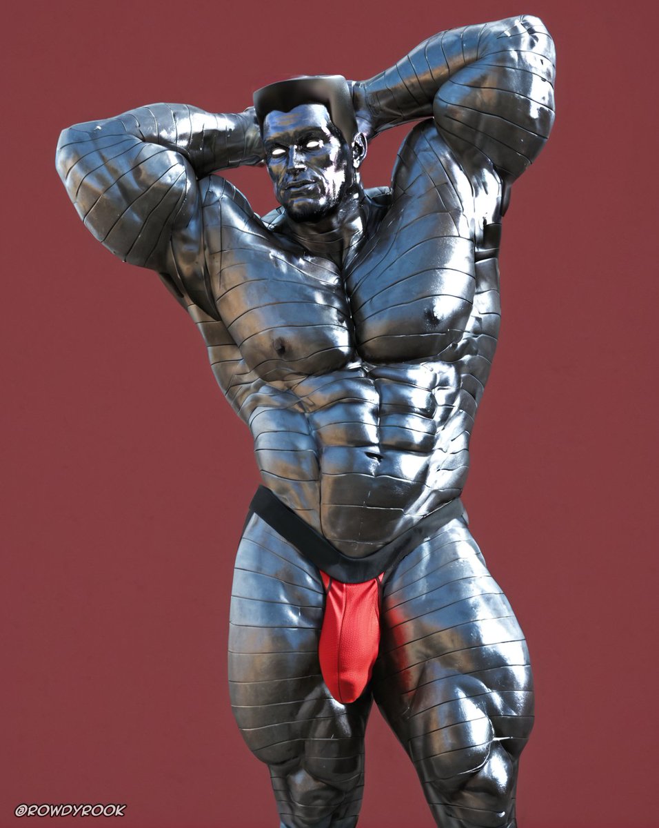 big penis, cock, colossus, dick, flaccid, flaccid penis, gay, grey skin, hand behind head, hands behind head, huge cock, male, male only, marvel, marvel comics, metal skin, muscular, muscular male, penis, piotr rasputin, raucousrook, red thong, rowdyrook, solo, solo focus, solo male, thick penis, thong, x-men