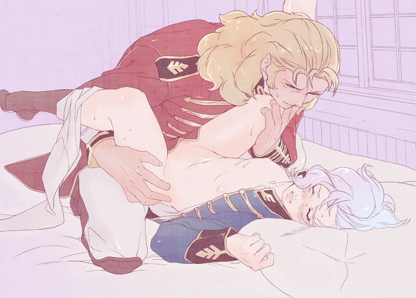 angelo_sauper blonde_hair full_frontal gay gundam long_hair muscles nude white_hair yaoi