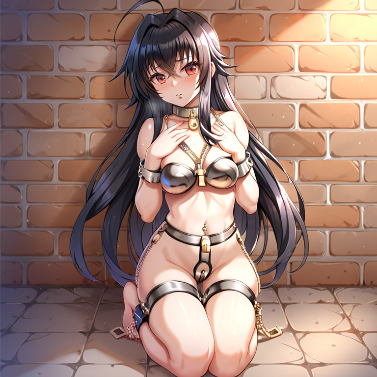 ai_generated benmccannon_(artist) bondage bondage chastity_belt chastity_device high_school_dxd metal_bra raynare