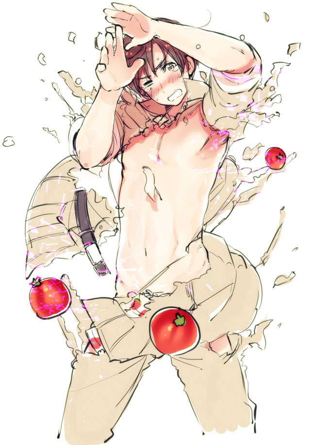 axis powers hetalia, clothing ripping, himaruya hidekaz, manga, official art, ripped clothing, romano (hetalia), tagme, throwing tomatoes, tomato, tomatoes