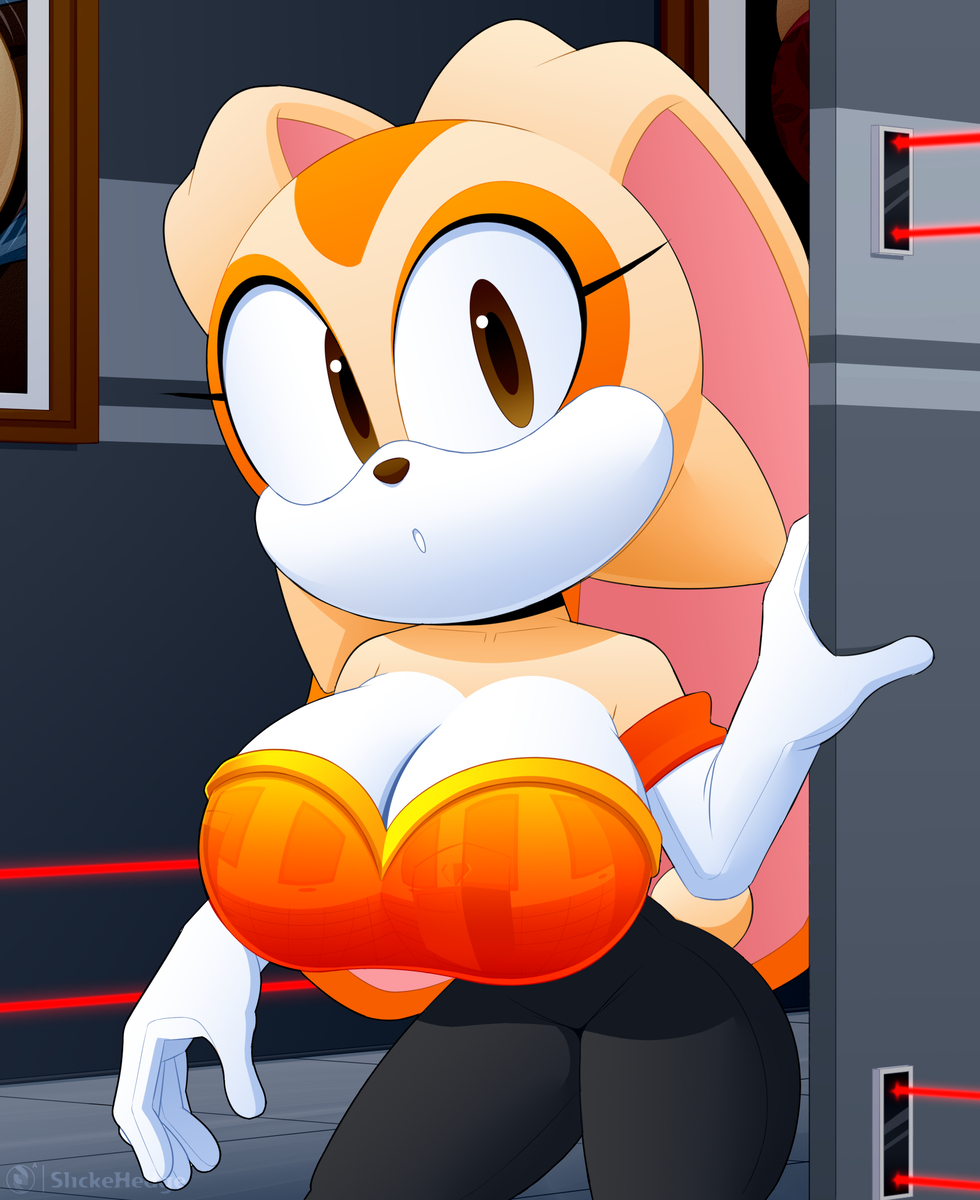 1girls, aged up, alternate costume, anthro, ass, big ass, big breasts, breast focus, breastplate, breasts, brown eyes, bunny ears, cleavage, cream the rabbit, curvy, english text, eyes, female, female only, furry, furry only, gloves, long gloves, mammal, mammal humanoid, mobian (species), rabbit, rouge the bat, rouge the bat (cosplay), sega, slickehedge, solo, sonic (series), tan fur, text, thick thighs, thighs, tights, top heavy, white gloves
