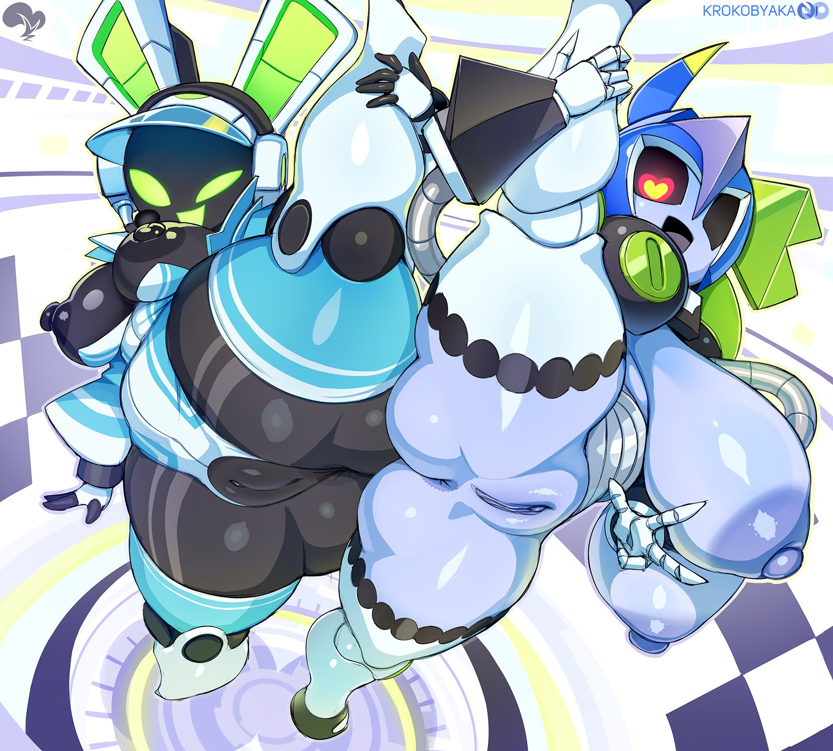 2025, 2girls, alt h34, anus, anus peek, black areola, black body, breasts, duo, duo female, female, female only, fembot, hype ass, hyper, krokobyaka, leg up, no humans, non-human, non-human only, project turboblast, pussy, robot, robot girl, screen face, standing split, tagme, tempo (project turboblast), thick ass, thick thighs, vagina, white body