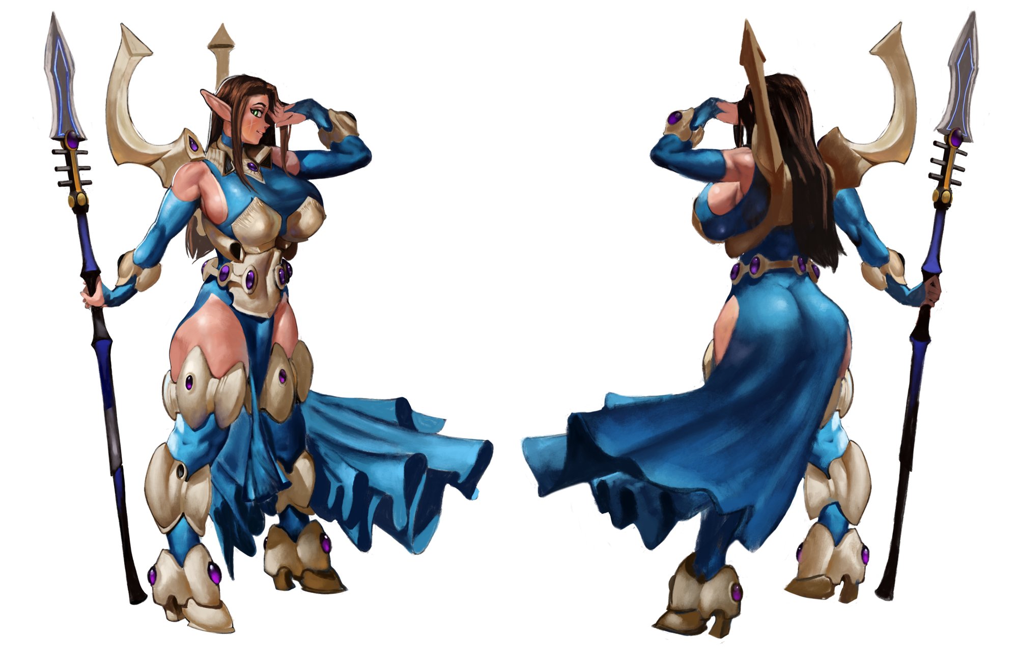 aeldari, armor, armored female, blue cloth, blue clothes, blue clothing, child bearing hips, curvaceous, curvaceous body, curvaceous female, curvaceous figure, curvaceous hips, curvaceous thighs, eldar, eldar female, female, lewdpencil, waifu, warhammer (franchise), warhammer 40k