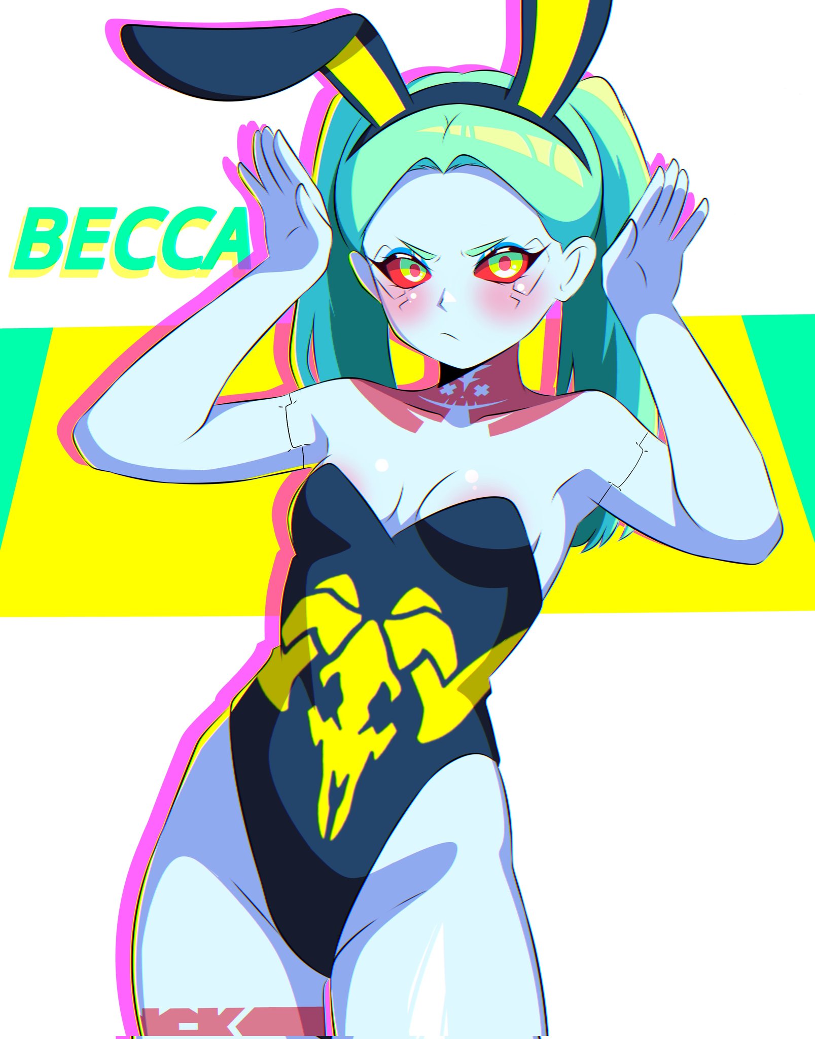 b1iz4rd, bunny ears, bunnysuit, cyberpunk 2077, cyberpunk: edgerunners, leotard, no artist signature, no source, rebecca (edgerunners), tagme