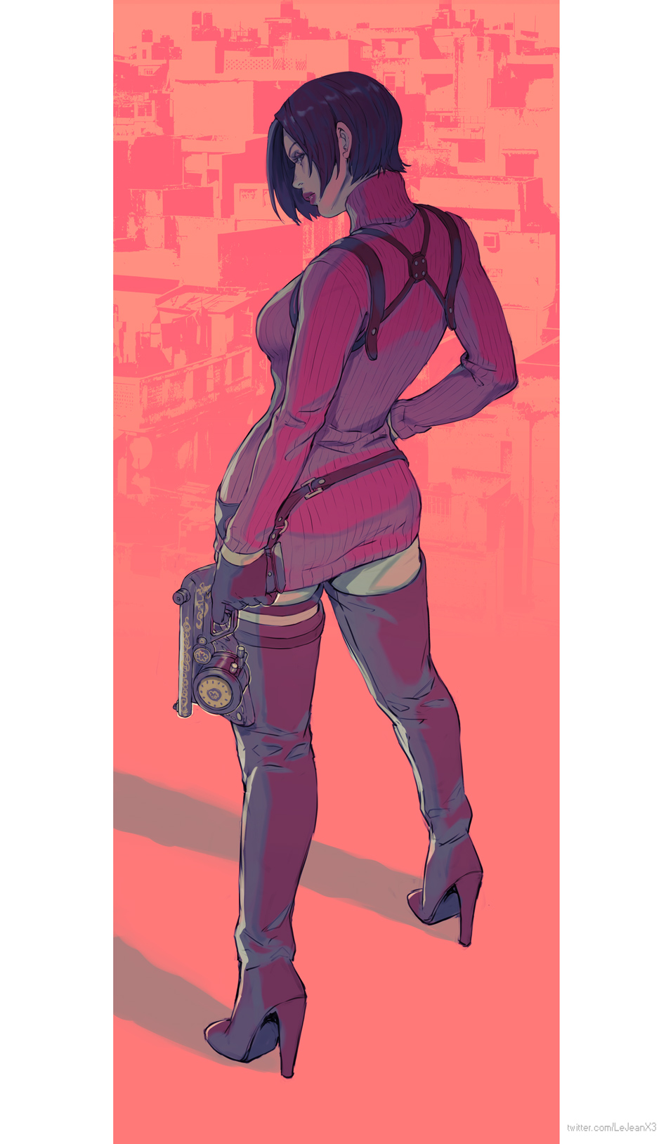 1girls, ada wong, ass, boots, breasts, female, female focus, female only, firearm, high heel boots, high heels, kasai x3, lejeanx3, muscular, muscular female, pistol, resident evil, sideboob, sweater, thick ass, tight clothing, tight fit, turtleneck, turtleneck sweater, weapon