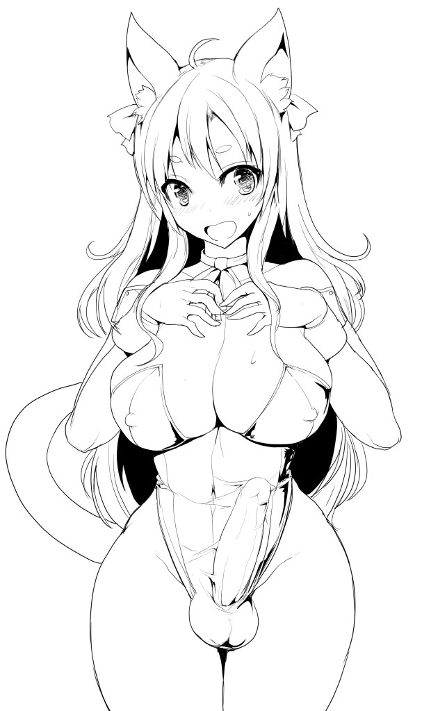 1futa balls big_breasts bimbo breasts bulge busty cat_ears cat_tail catgirls cleavage erection erection_under_clothes futa_only futanari intersex large_breasts long_hair monochrome nipple_bulge original penis penis_under_clothes penis_under_leotard solo solo_futa testicles ubanis voluptuous wrist_cuffs