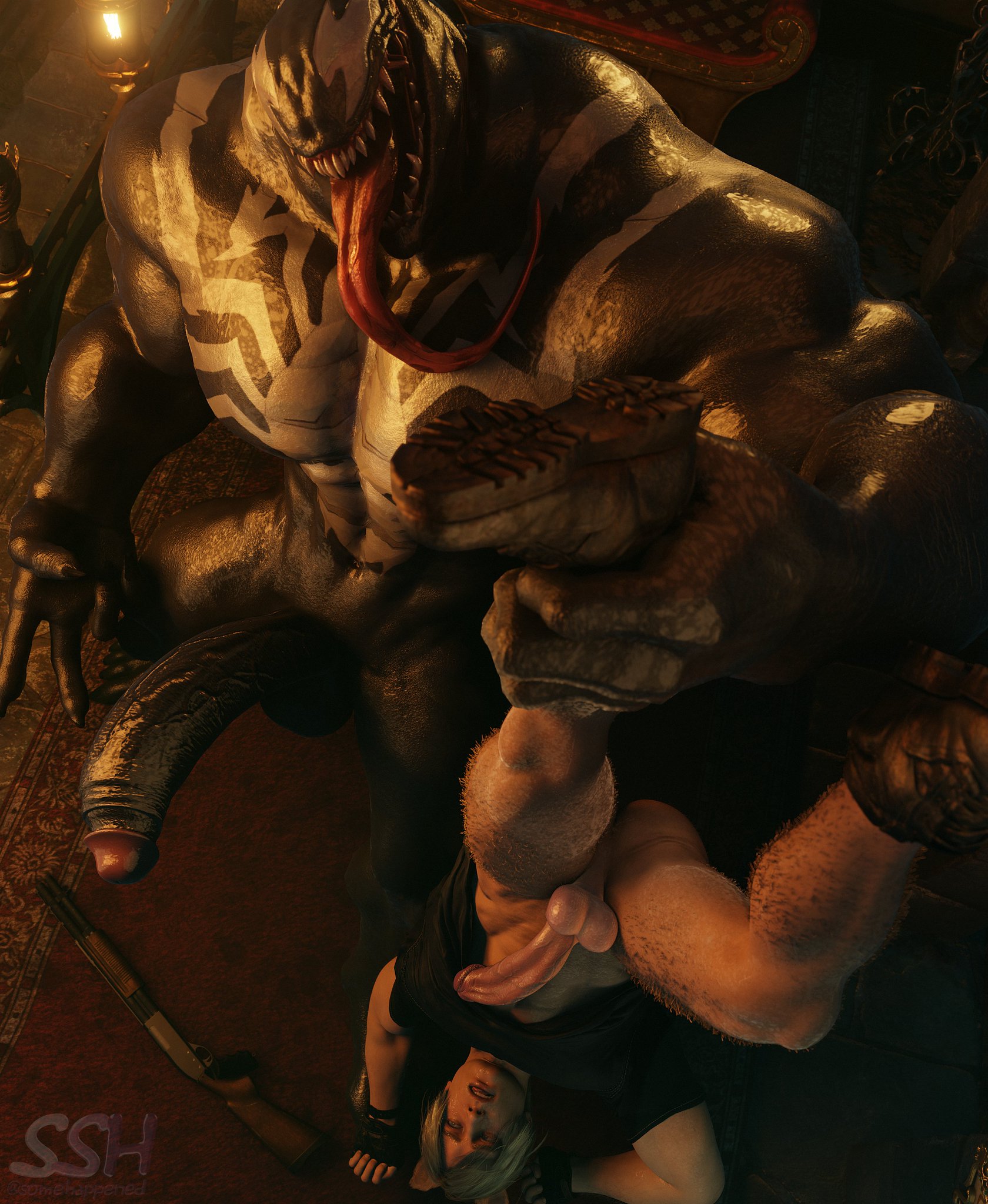 2boys, 3d, balls, big penis, crossover, dominant, dominant male, gay, huge balls, huge cock, leon scott kennedy, male, male only, male/male, marvel, marvel comics, marvel rivals, penis, resident evil, resident evil 4, resident evil 4 remake, size difference, somehappened, venom (marvel rivals), venom (marvel)