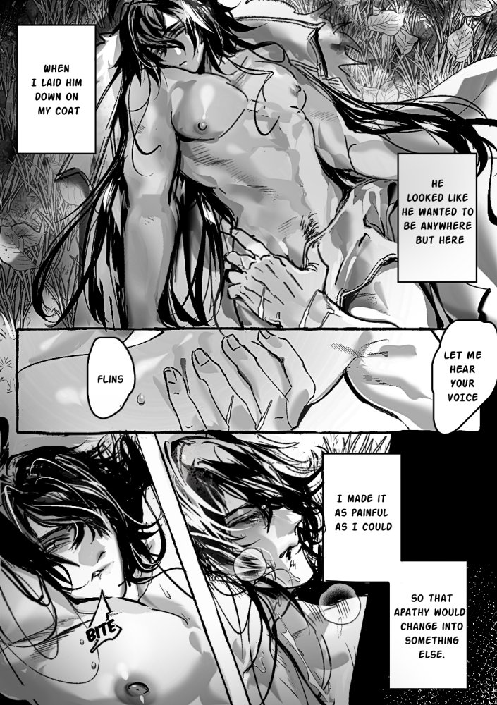 2boys, biting lip, dubious consent, flins (genshin impact), gay, genshin impact, male, male only, male/male, practically nude, shirtless, varka (genshin impact), yaoi