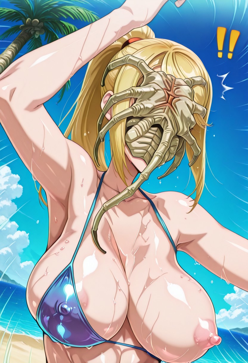 1girls, ai generated, alien (franchise), big breasts, bikini, breasts, civitai, crossover, erect nipples, facehugger, female, female focus, huge breasts, hylian r34, large breasts, metroid, oppai, samus aran, tagme, voluptuous, voluptuous female