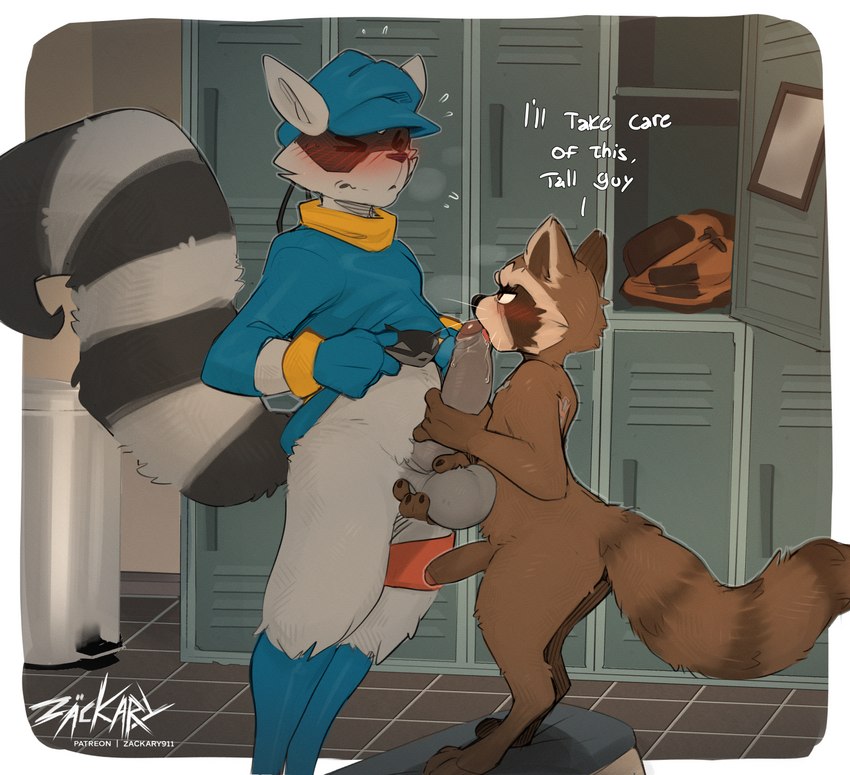 anthro, balls, balls grab, balls tugging, big penis, conditional dnp, furry, gay, guardians of the galaxy, licking tip, male, male only, male/male, marvel, marvel comics, penis, rocket raccoon, size difference, sly cooper, sly cooper (series), sony, sony corporation, sony interactive entertainment, sucker punch productions, zackary911