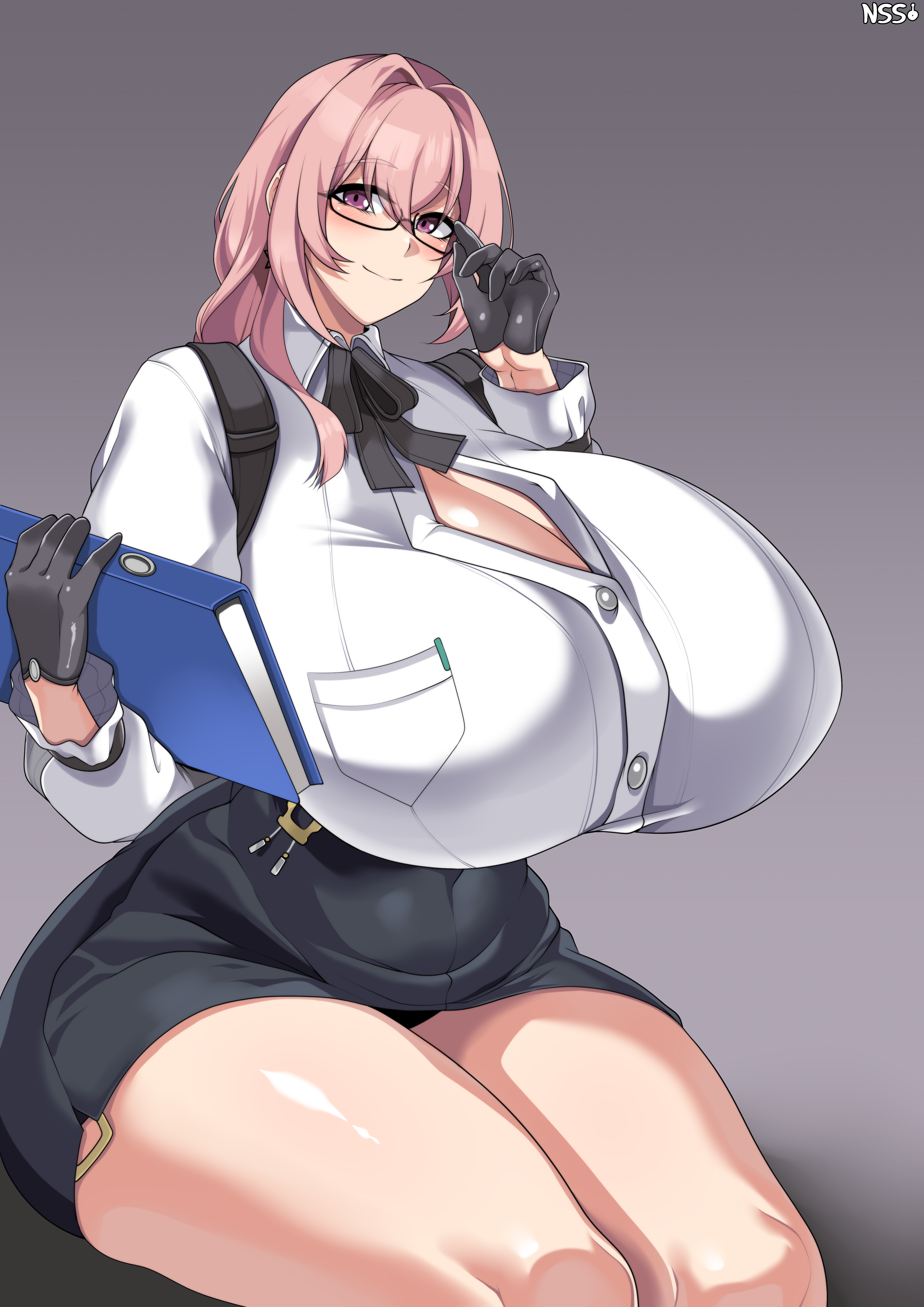 big breasts, breasts, female, glasses, hyper breasts, tsukishiro yanagi, zenless zone zero