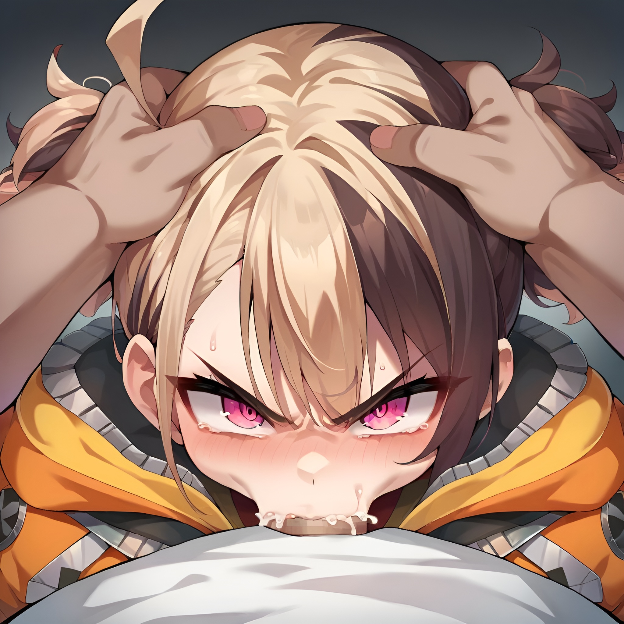 ai generated, all the way to the base, angry, angry face, arbitrary, blowjob, cum, deepthroat, female, forced oral, gigi murin, hololive, hololive english, hololive english -justice-, looking at viewer, multicolored hair, pink eyes, pussy, pussy juice, twintails, virtual youtuber, vtuber