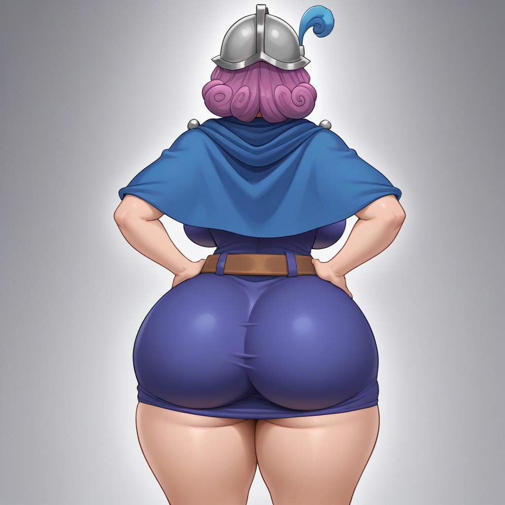 1girls, ai generated, ass, ass focus, belt, big ass, breasts, cape, civitai, clash (series), clash royale, curvy, curvy female, curvy figure, dress, female, female focus, focus on ass, hands on hips, helmet, huge ass, huge breasts, large breasts, massive ass, massive breasts, musketeer (clash royale), rear view, solo female, supercell, thick thighs, thighs
