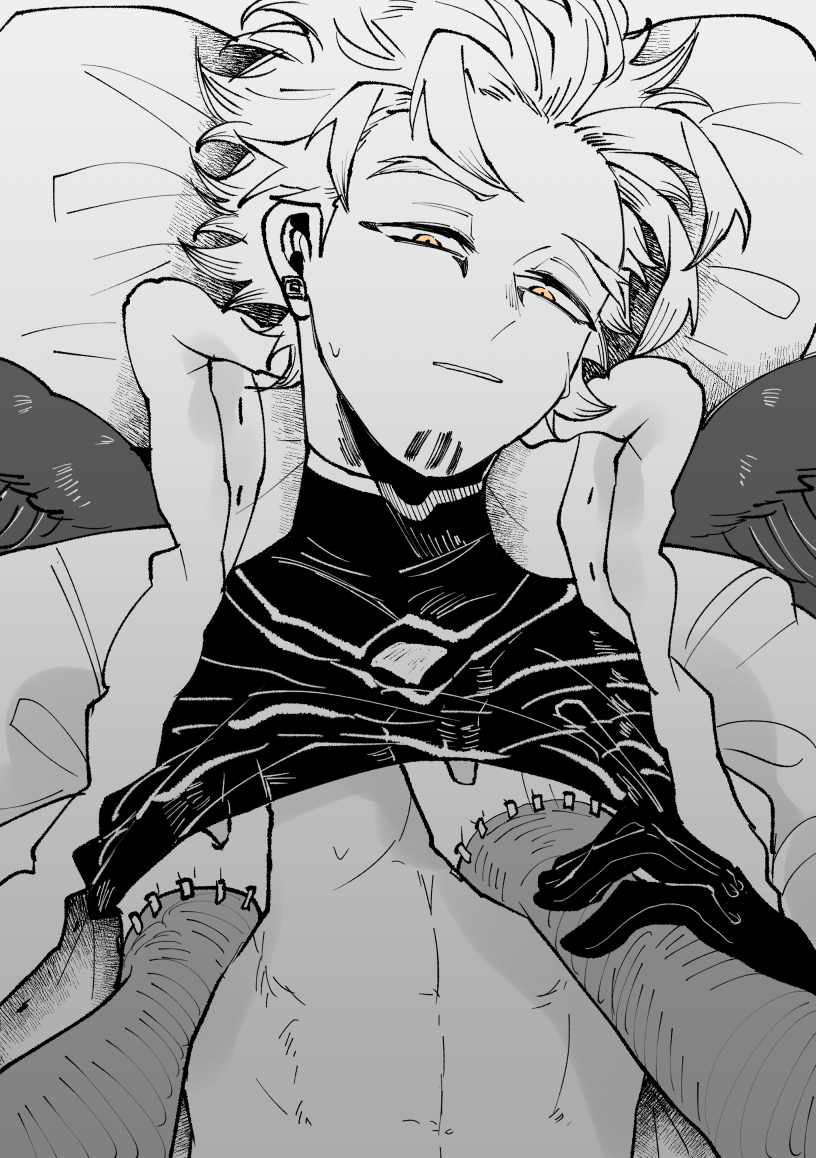 boku no hero academia, dabi, gay, hawks (my hero academia), keigo takami, male, my hero academia, no visible genitalia, pec grasp, touya todoroki, yaoi