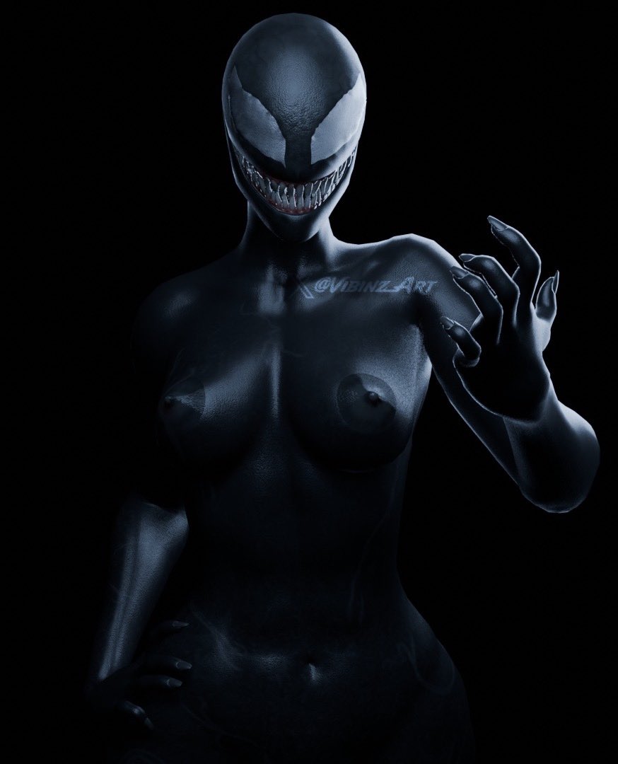 1girls, 3d, breasts, female, female only, marvel, marvel comics, monster girl, nipples, sharp teeth, she-venom, solo, spider-man (series), symbiote, vibinz art