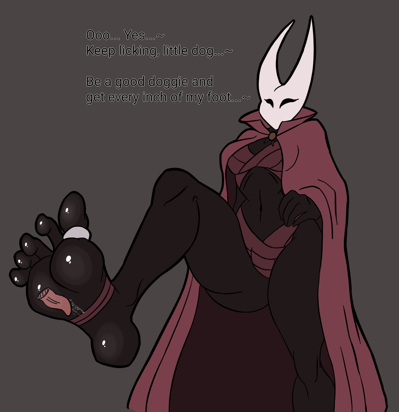 almost naked, barefoot, feet, feet fetish, female, foot fetish, happy, hollow knight, hornet (hollow knight), licking, licking feet, licking foot, pov, presenting feet, presenting foot, satisfied look, sketchesprivatebook, smiling at viewer, tongue, worship, worshiping