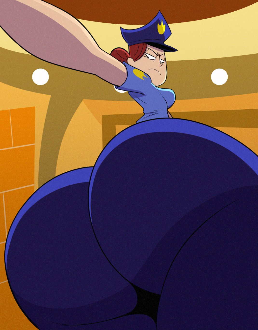 1girl clothed cop fhfif_cop foster's_home_for_imaginary_friends low-angle_view mall_cop massive_ass officer_jones only_female police vaz0v
