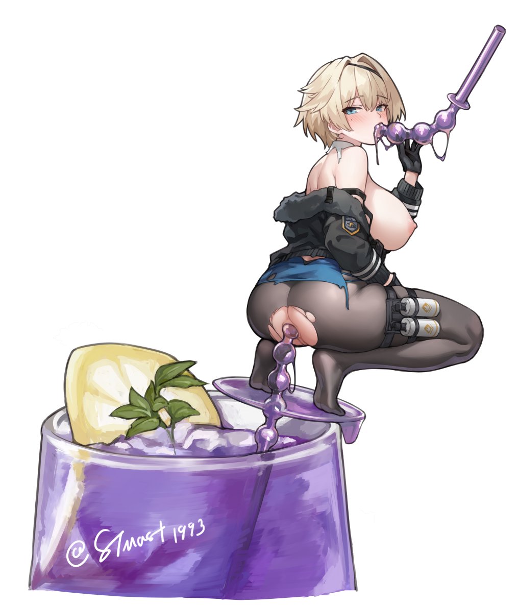1girls all_the_way_to_the_base anal_beads artist_signature ass character_request copyright_request drink stmaster straw tagme