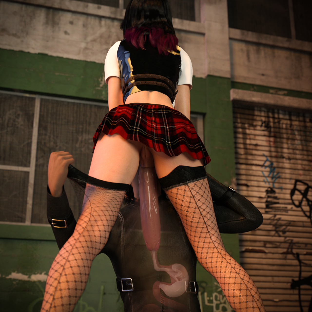 1boy, 1futa, 1girls, 3d, amazon, balls, balls deep, bimbo, black hair, breasts, cleavage, cum, cum in mouth, cum in stomach, cum in throat, cum inside, deepthroat, fellatio, female, fishnet stockings, futa on male, futadom, futanari, high heels, huge breasts, huge cock, intersex, leggings, male, midriff, multicolored hair, nothingmore, outgunned, penis, penis under skirt, rie (nothingmore), shoes, skirt, stomach, two-tone hair, voluptuous, x-ray