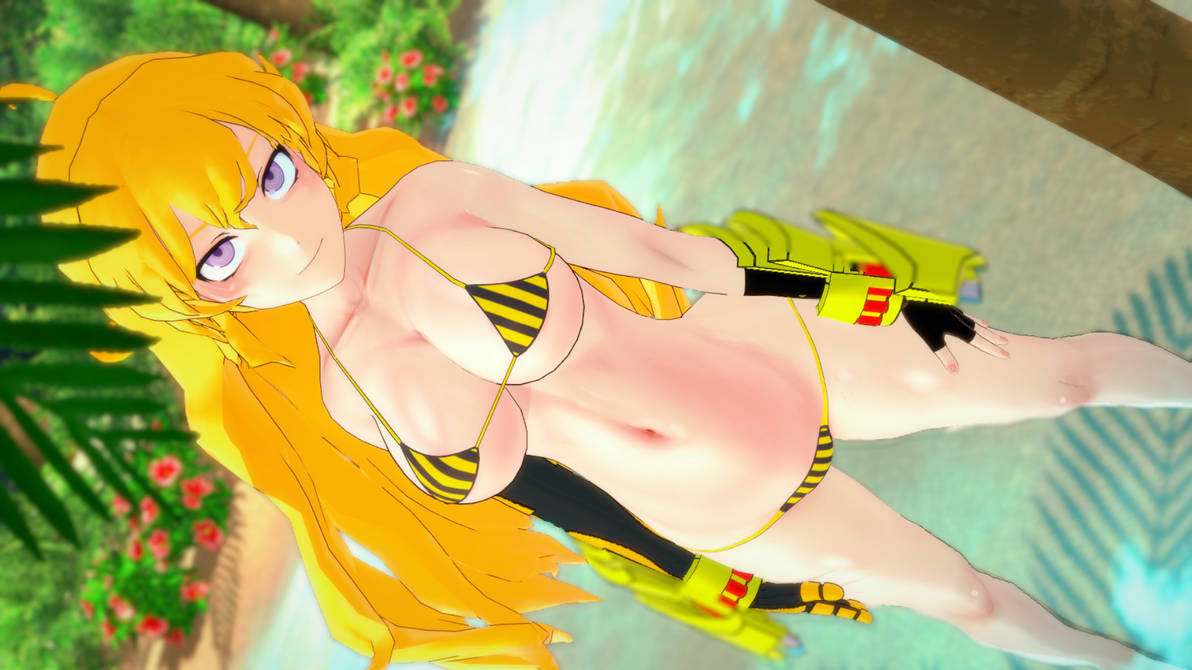 1girls bikini bikini_bottom bikini_top blonde_female blonde_hair half-dressed half_naked half_naked_female logang45 long_hair long_hair_female rwby solo_female yang_xiao_long yellow_eyes