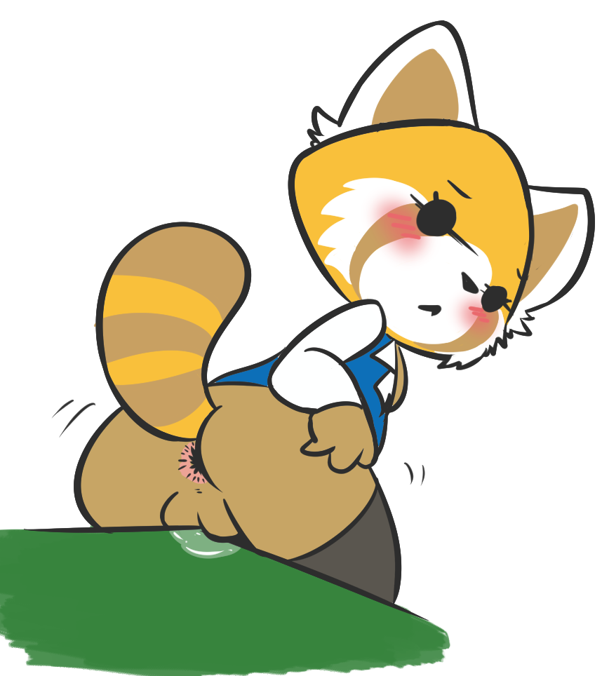 1girls 2d aggressive_retsuko aggretsuko alpha_channel anthro anus ass blush bottomless female female_only frown fur furry furry_only legwear looking_back mammal office_lady partially_clothed pussy pussy_juice rear_view red_panda retsuko sanrio solo solo_female straight_hair tail topwear vono