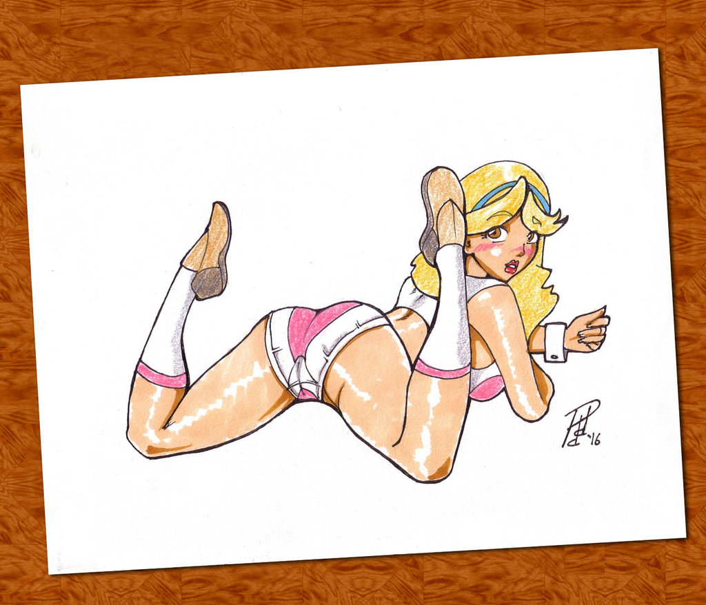 cameltoe female honey_(space_dandy) lying_down on_stomach pddbooks short_shorts solo space_dandy