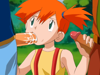 1girls, 2boys, 4:3, accurate art style, animated, aqua eyes, ash ketchum, bare shoulders, breasts, brock (pokemon), fellatio, female, handjob, human, human only, kasumi (pokemon), looking up, male, nintendo, oral, orange hair, orange-haired female, penis, penis grab, pokemon, saliva, satoshi (pokemon), shiny, shiny skin, small breasts, sucking, threesome, tree, wood