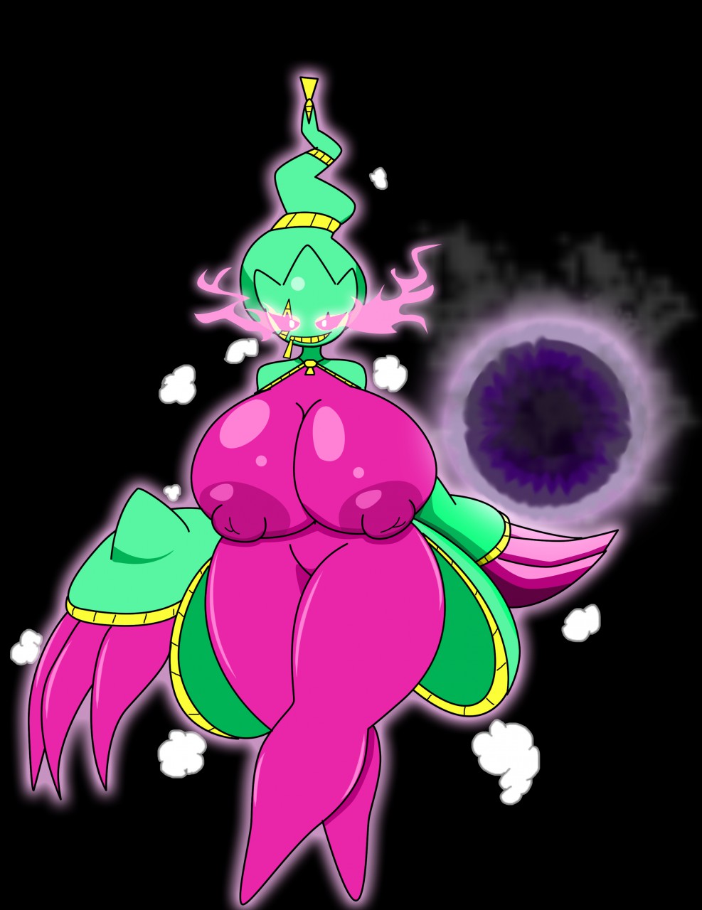 anthro banette breast_expansion breasts catherine_(igph) catherine_the_mega_banette glowing_eyes huge_breasts igphhangout large_breasts mega_banette nipples original_character pokemon purple_eyes purple_skin wide_hips