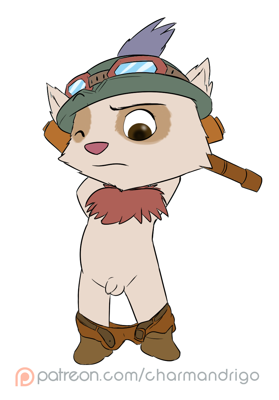 anthro brown_eyes brown_fur chest_tuft flaccid fur furry hat league_of_legends male male_only one_eye_closed oob pants_down penis riot_games stretching teemo testicles tuft uncut yordle