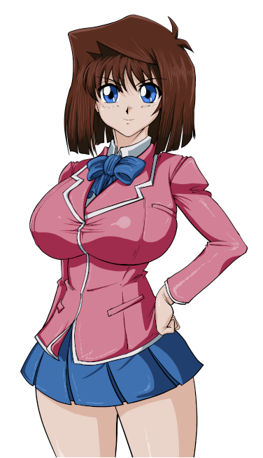 anzu_mazaki big_breasts bimbo breasts brown_hair clothed female gigantic_breasts huge_breasts large_breasts mazaki_anzu school_uniform schoolgirl tea_gardner tight_clothing tight_shirt yu-gi-oh! yu-gi-oh!_duel_links yu-gi-oh!_duel_monsters zahkey